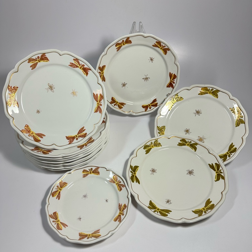 13pc (12+1) Antique Tiffany & Co. 8” Plates Dragonfly/Butterfly/ Bows Numbered - Picture 2 of 15